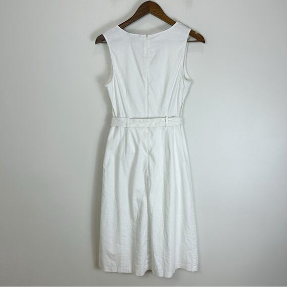 Banana Republic Off White Linen Cotton Belted Sleeveless Midi Dress Size 4 - Picture 7 of 13